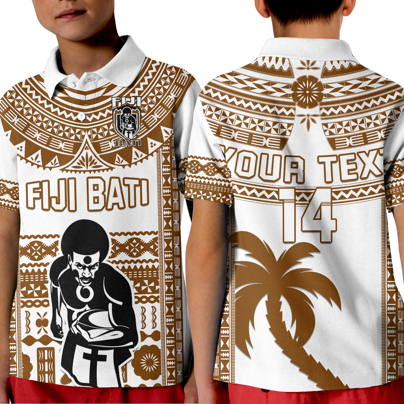 Custom Text And Number Fiji Rugby Polo Shirt Pacific The Bati Brown Fijian Tapa LT14