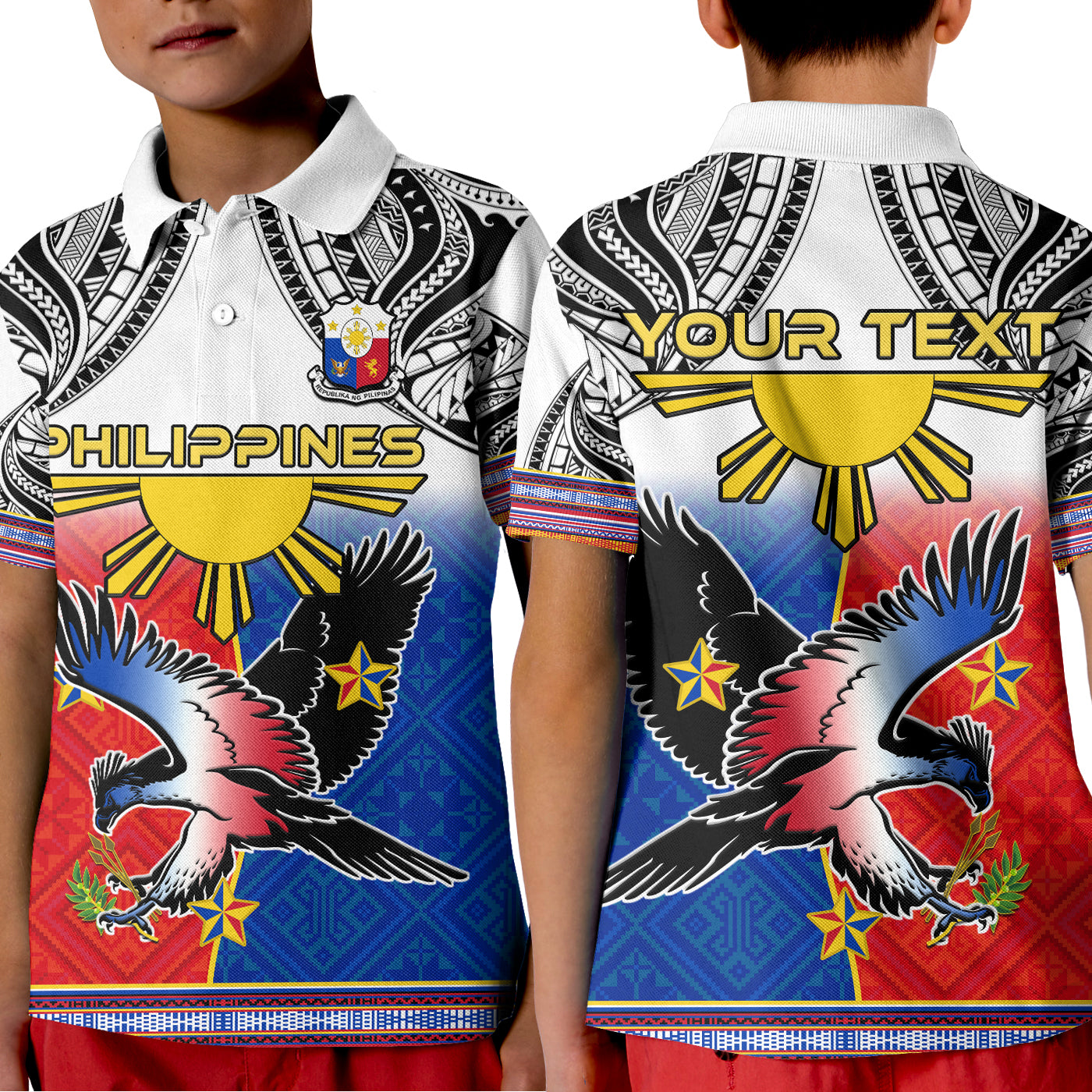 Custom Philippines Polo Shirt Polynesian Filipino Pattern With Eagle LT14