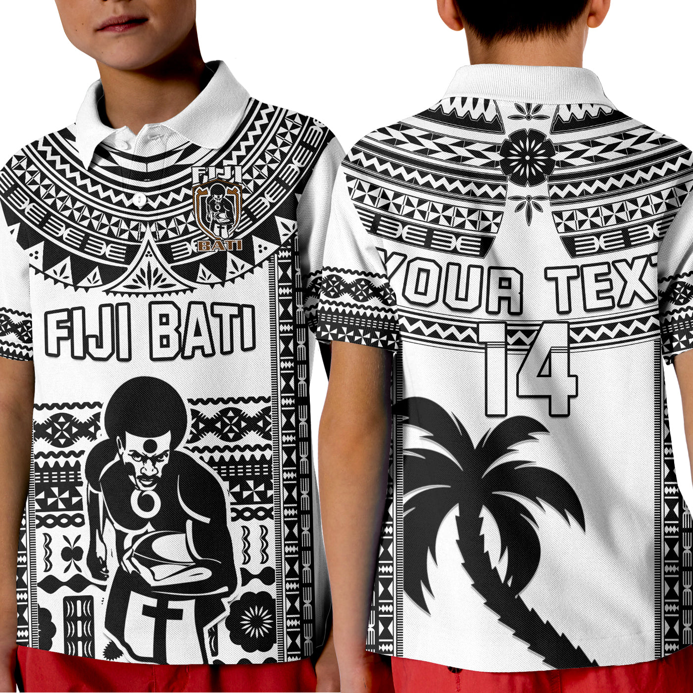 Custom Text And Number Fiji Rugby Polo Shirt Pacific The Bati Black Fijian Tapa LT14