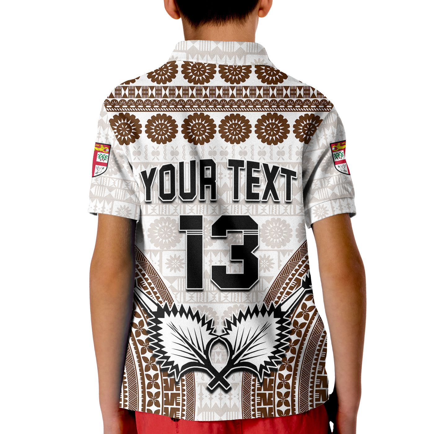 Custom Text and Number Fiji Rugby Bati Polo Shirt KID Proud Tapa Pattern LT13