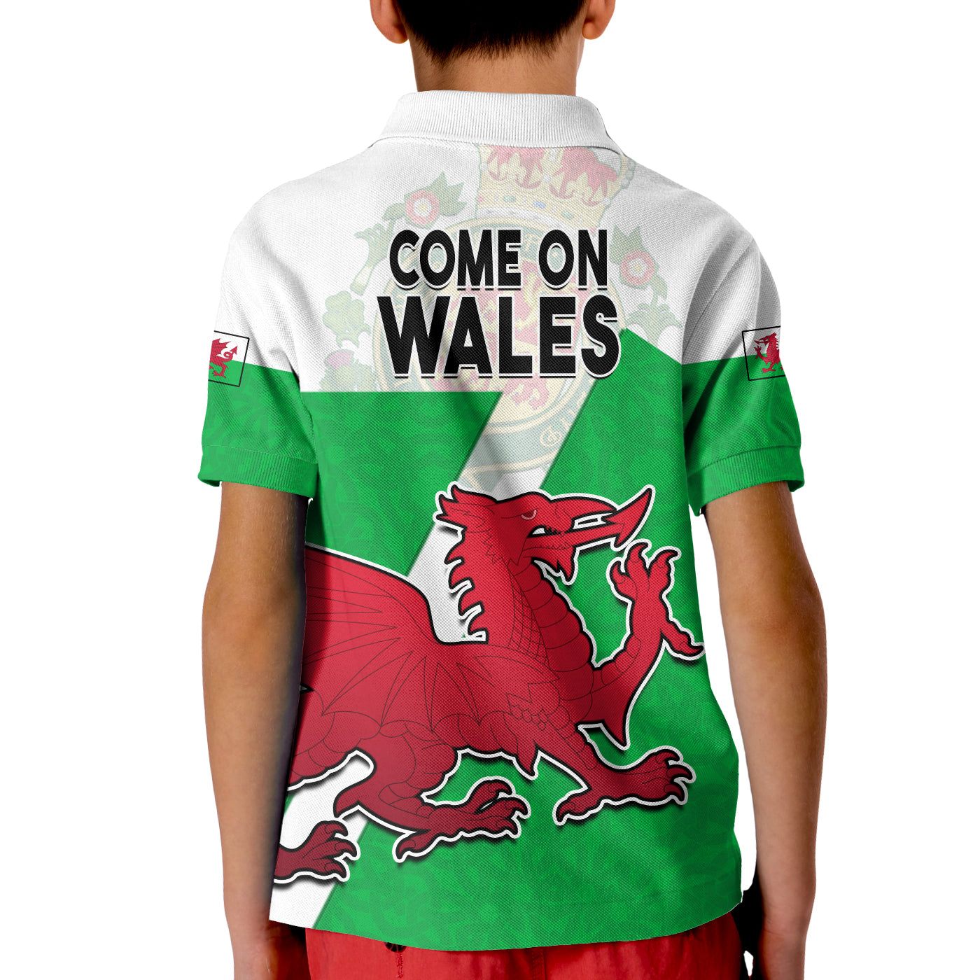 Wales Football Polo Shirt KID Come On Welsh Dragons With Celtic Knot Pattern LT14