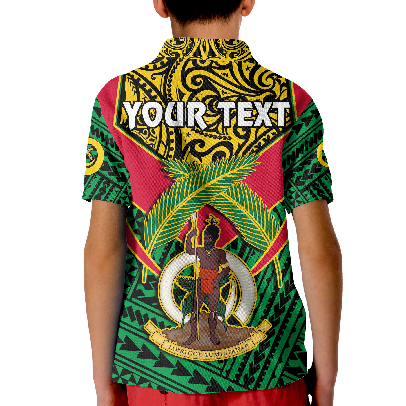 Custom Vanuatu Rugby Polo Shirt KID Coat Of Arms Polynesian Pattern LT14