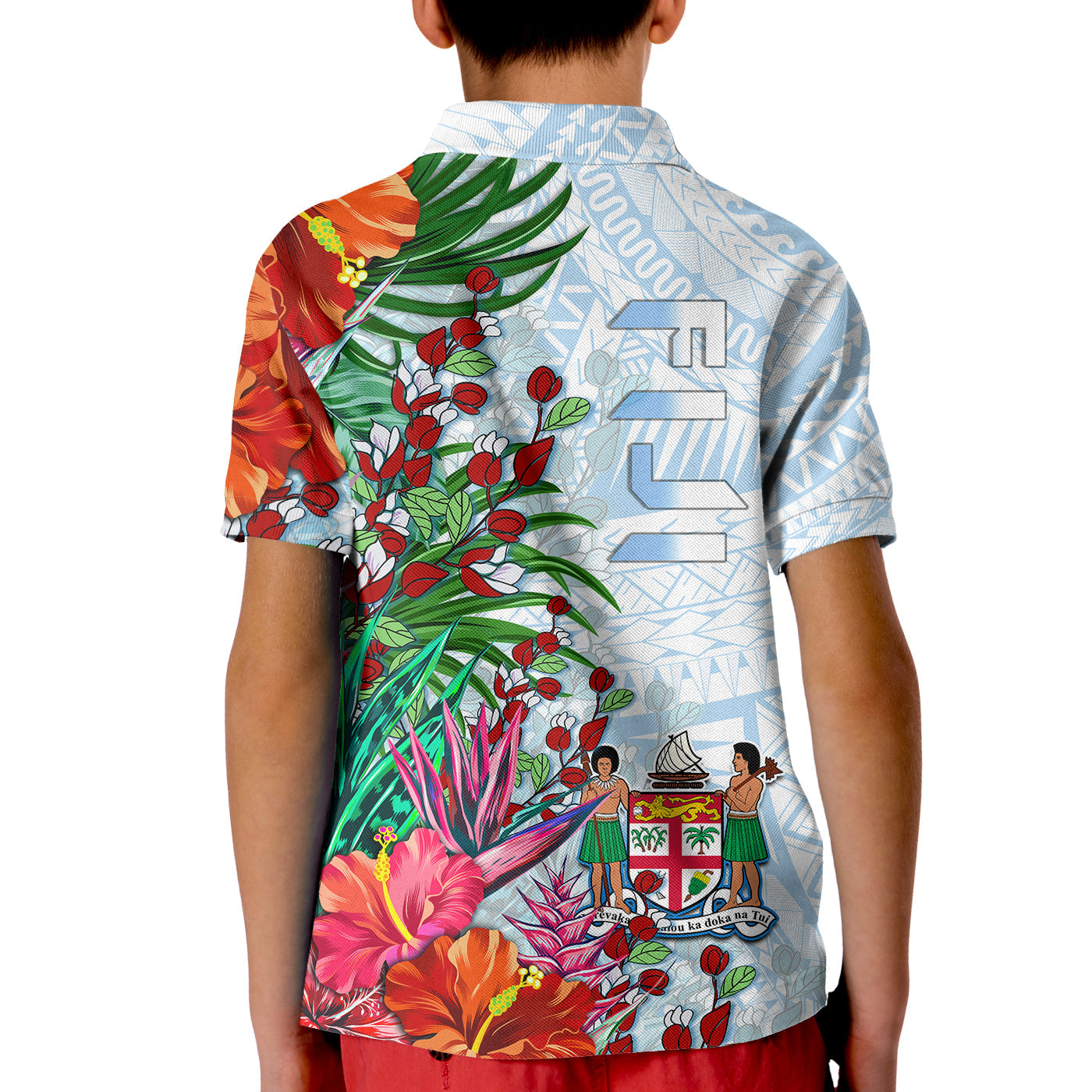 Fiji Polo Shirt Proud Fijian Tapa mix Tagimoucia Flowers LT13
