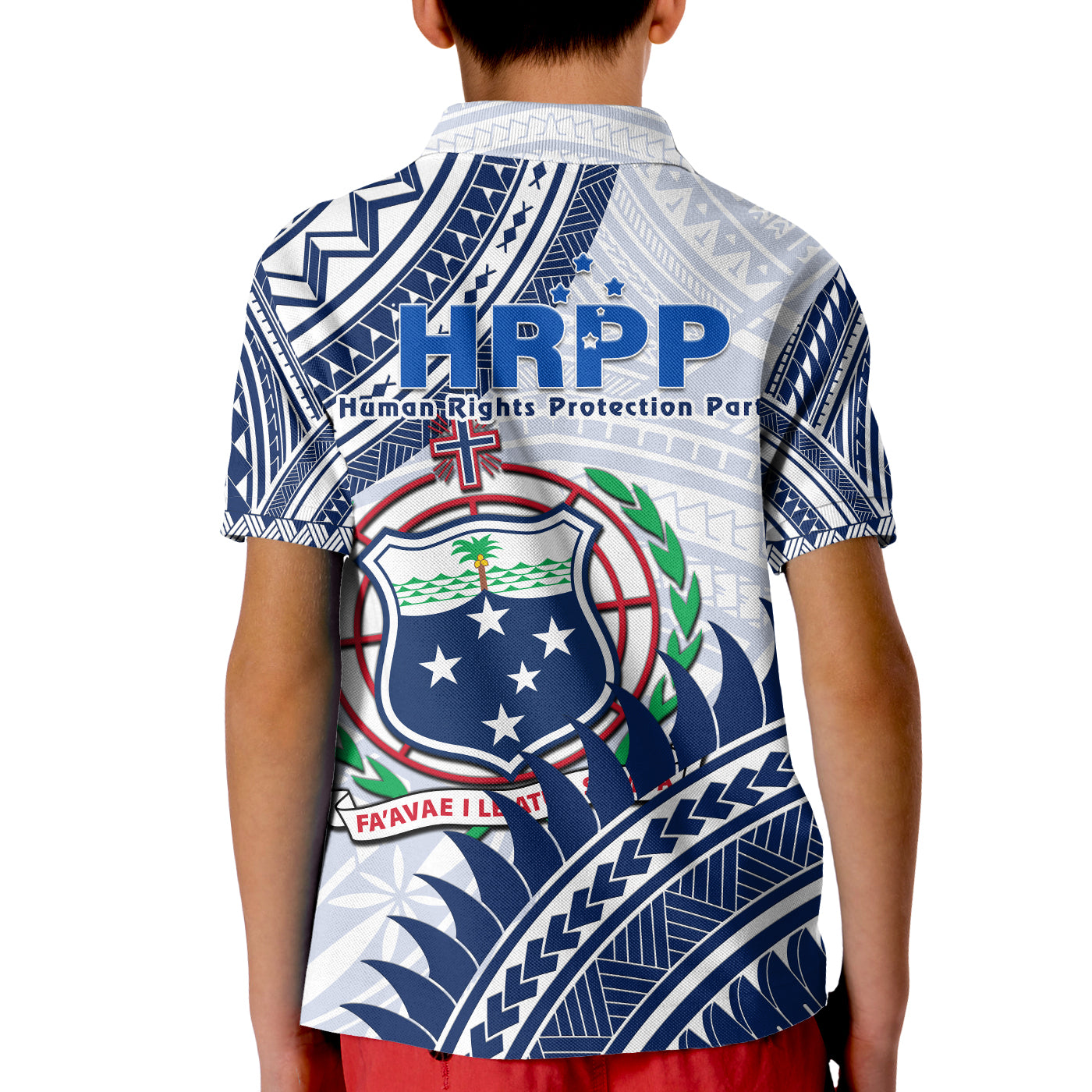 HRPP Samoa Polo Shirt KID Samoan Coat Of Arms Polynesian Pattern LT14