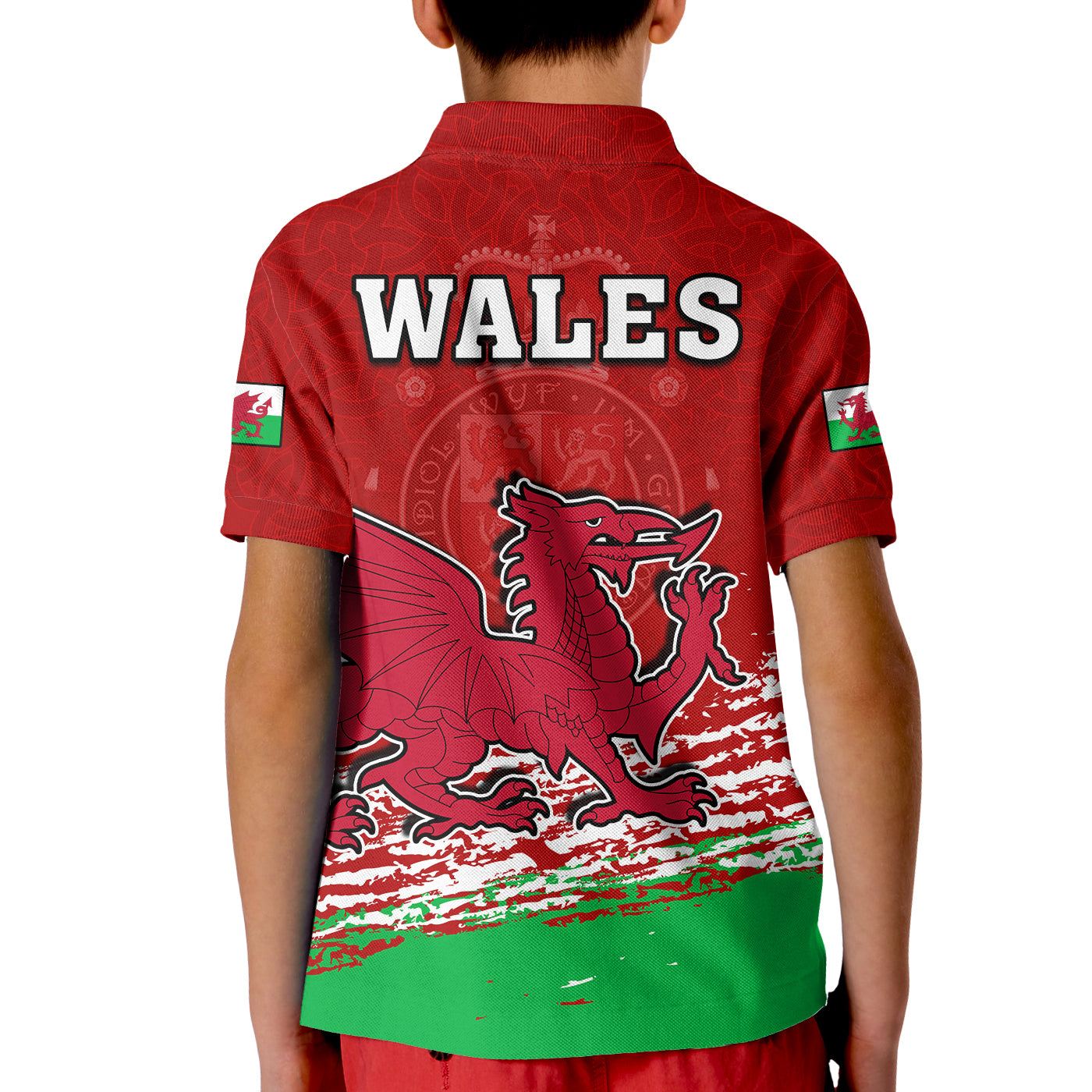Wales Polo Shirt Football 2022 KID Come On CYMRU The Red Wall LT13