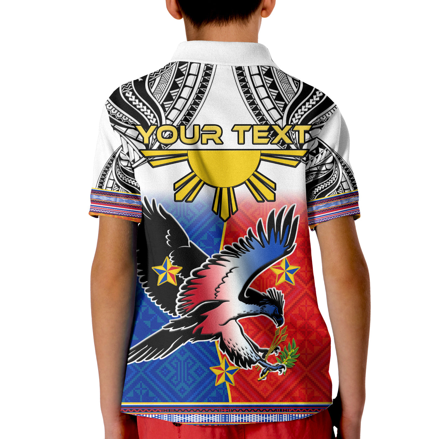 Custom Philippines Polo Shirt KID Polynesian Filipino Pattern With Eagle LT14
