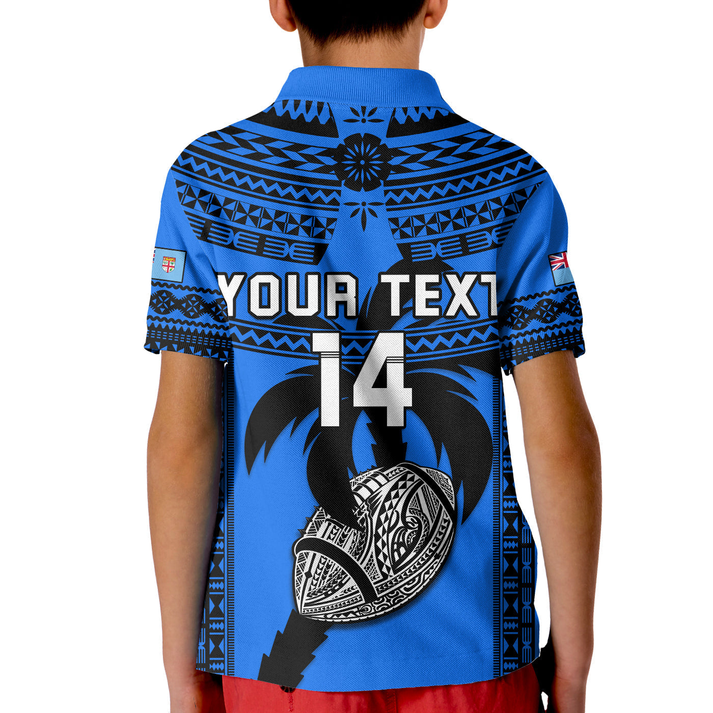 Custom Text And Number Fiji Rugby Polo Shirt KID Fijian Drua Super Polynesian Special Tapa Pattern LT14
