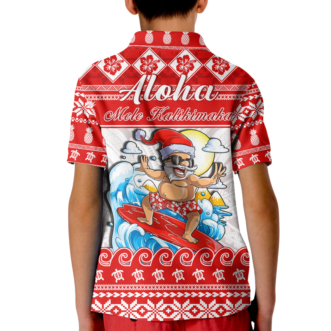 Custom Christmas Hawaii Polo Shirt KID Surfing Santa Mele Kalikimaka Polynesian LT14