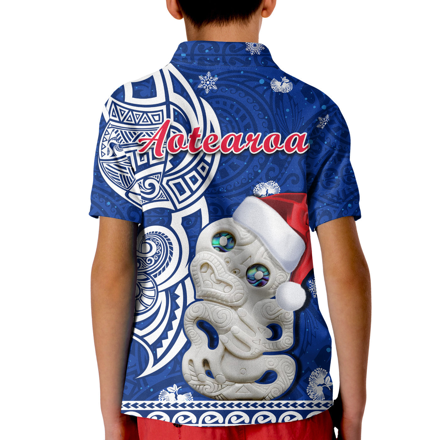 New Zealand Polo Shirt Christmas Hei Tiki Blue Pohutukawa Meri Kirihimete LT14