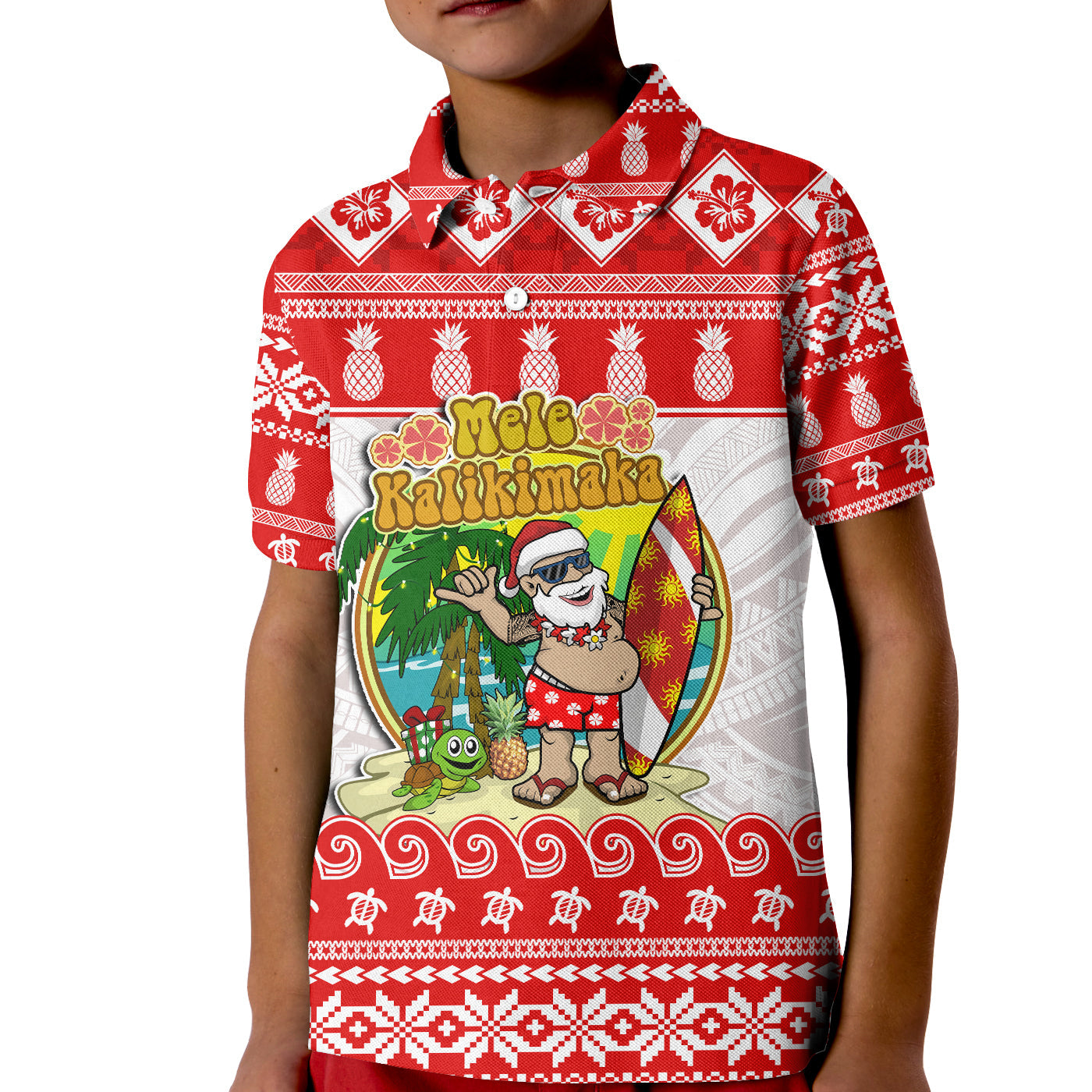 Custom Christmas Hawaii Polo Shirt KID Kanaka Polynesian Santa Claus Mele Kalikimaka LT14