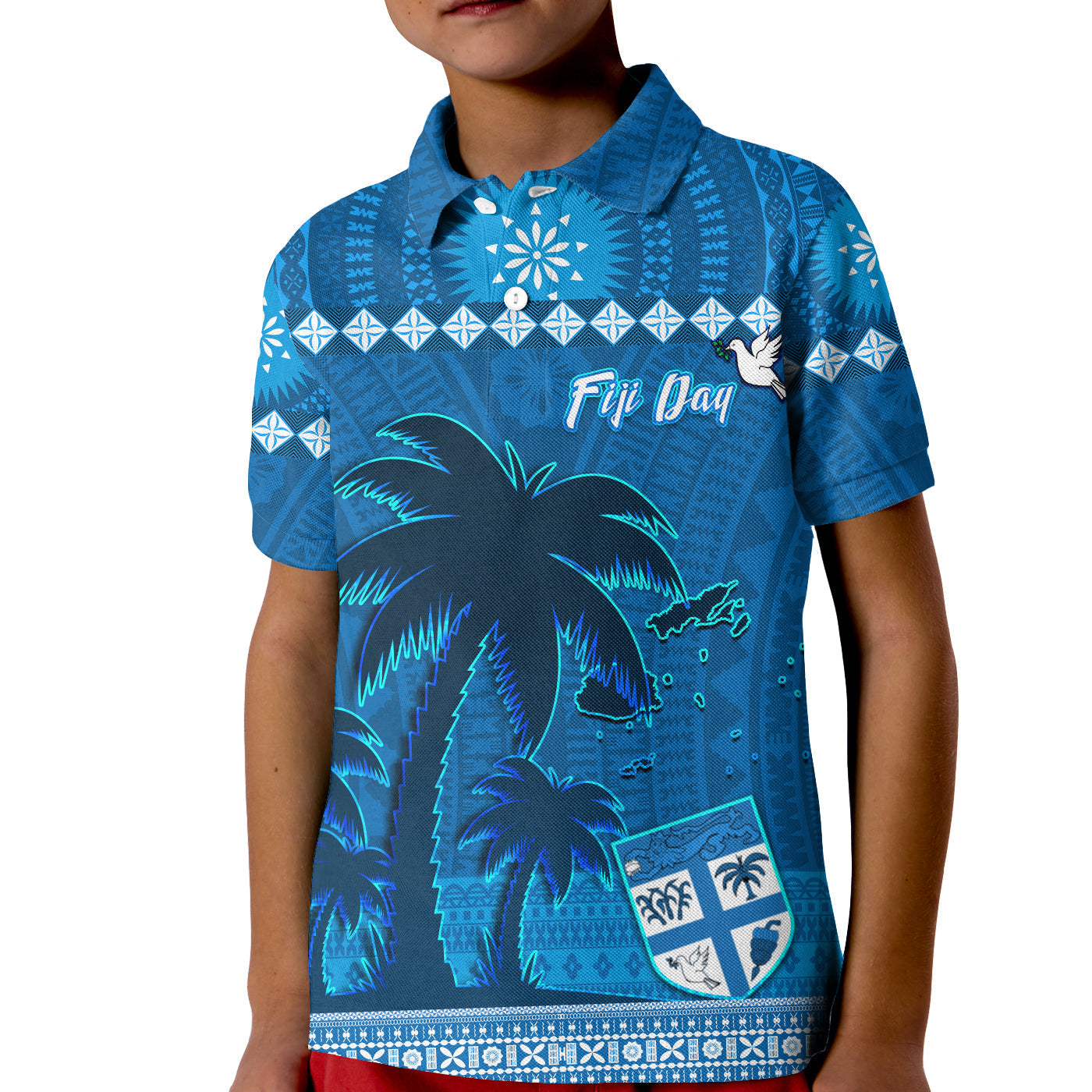 Custom Bula Fiji Day Polo Shirt Fijian Tapa with Palm Tree 52nd Anniversary LT13