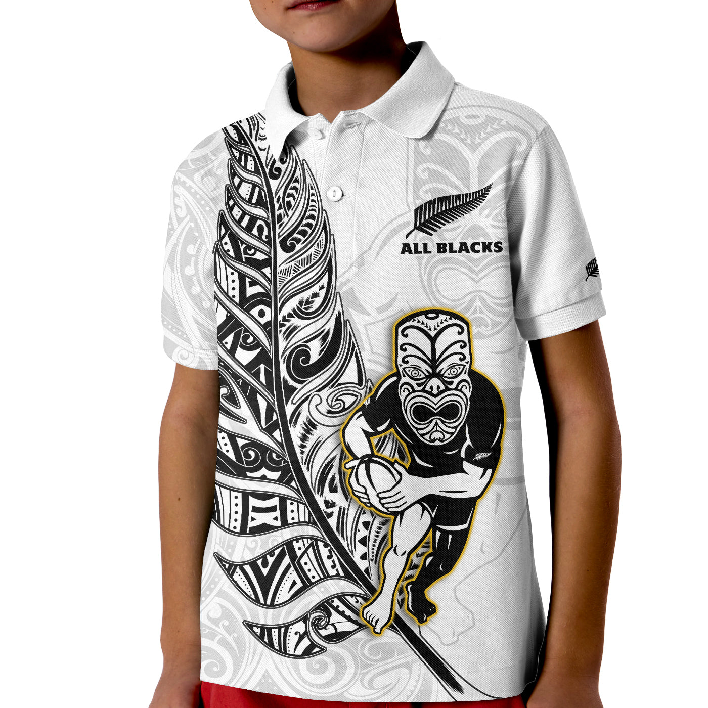 New Zealand 2022 Rugby Polo Shirt All Black Silver Fern Maori Pattern Version White LT14