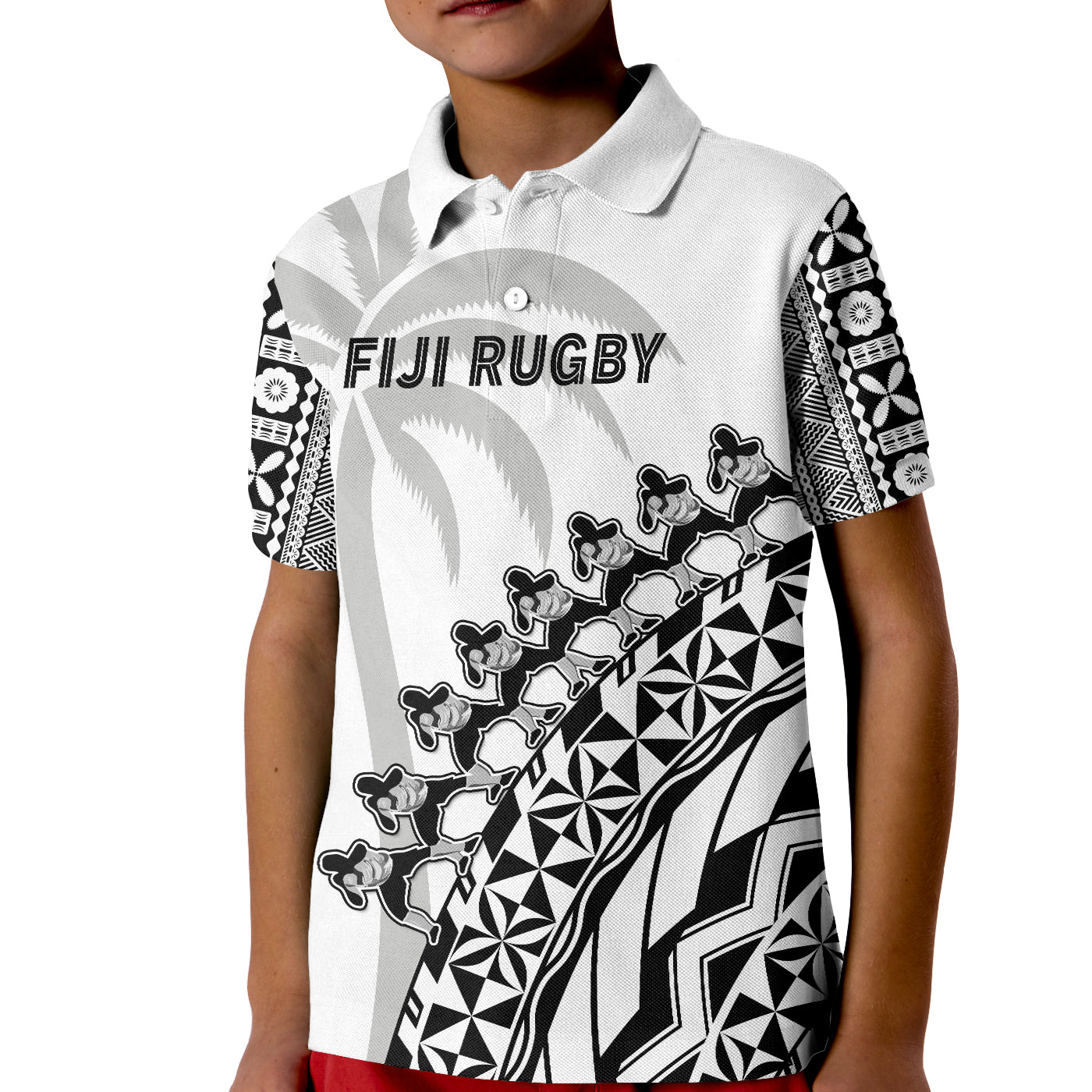 Custom Text And Number Fiji Rugby Polo Shirt Fijian Cibi Dance Tapa Pattern White LT14