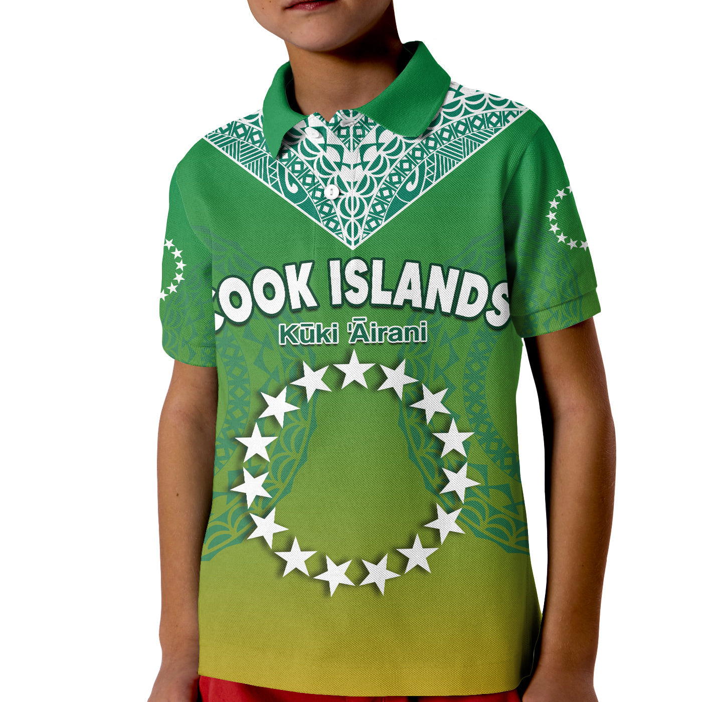 Cook Islands Polo Shirt Circle Pattern Mix Sea Turtle Green Version LT14