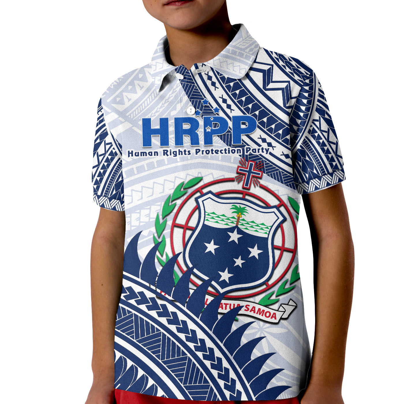 Custom HRPP Samoa Polo Shirt Samoan Coat Of Arms Polynesian Pattern LT14
