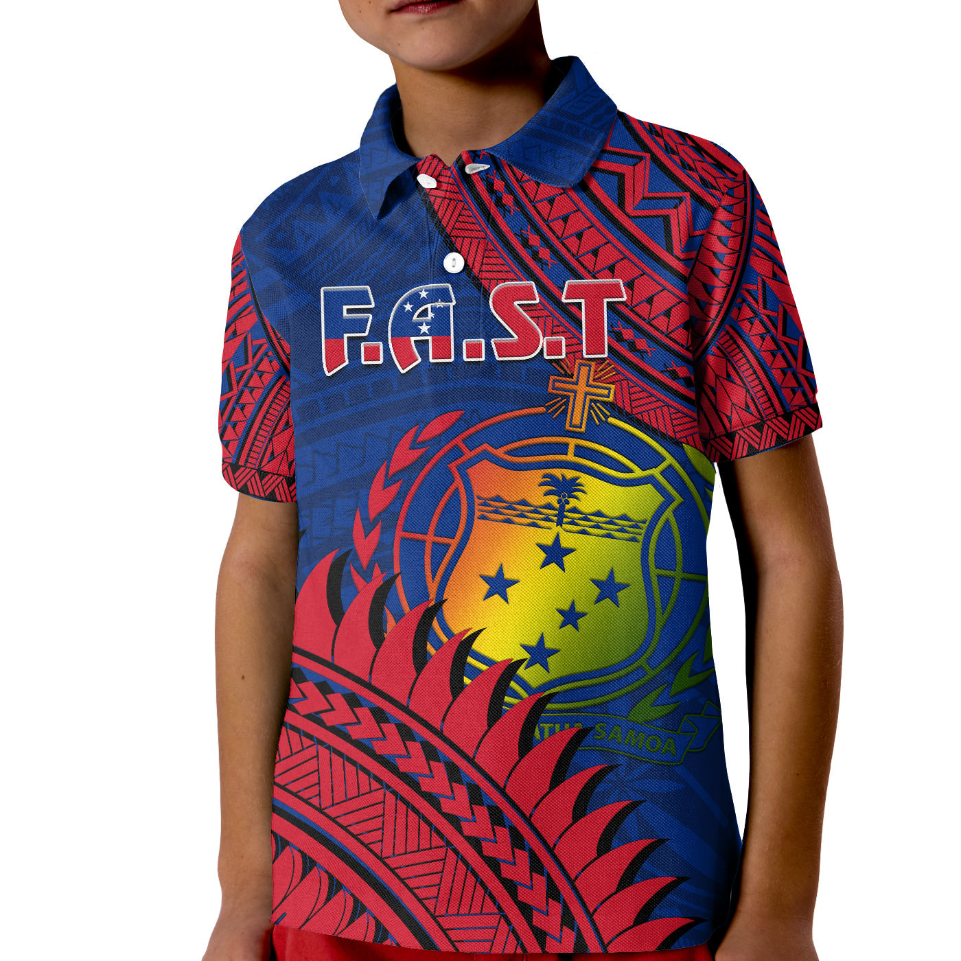 Custom F.A.S.T Samoa Polo Shirt Samoan Coat Of Arms Polynesian Pattern LT14