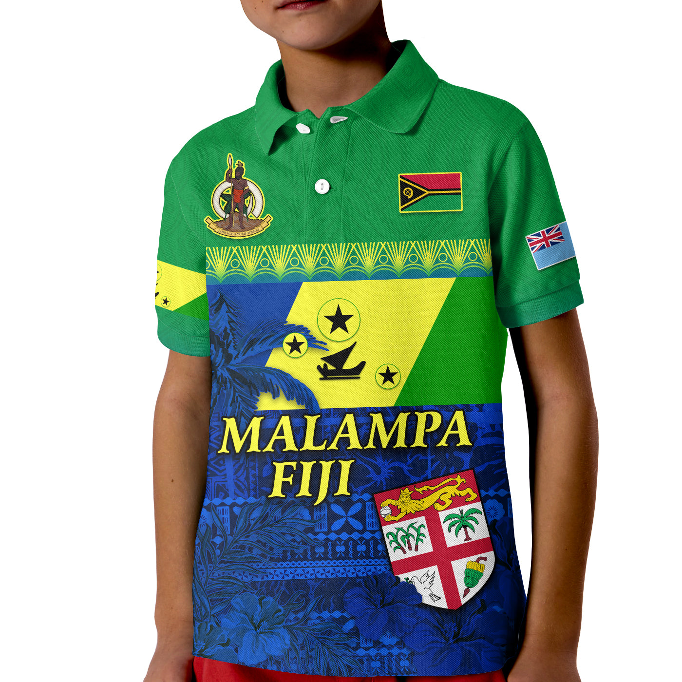Malampa Fiji Day Polo Shirt Vanuatu Polynesia mix Flowers LT13