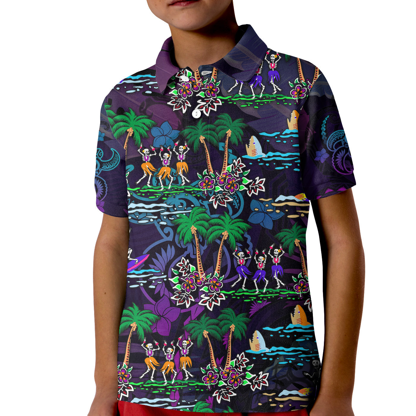 Hawaii Skeleton Dancing Polo Shirt Halloween Hawaiian Turtle LT13