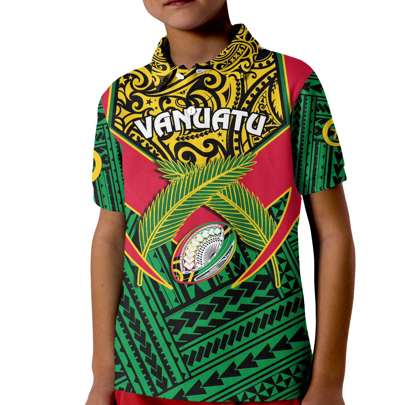 Custom Vanuatu Rugby Polo Shirt KID Coat Of Arms Polynesian Pattern LT14