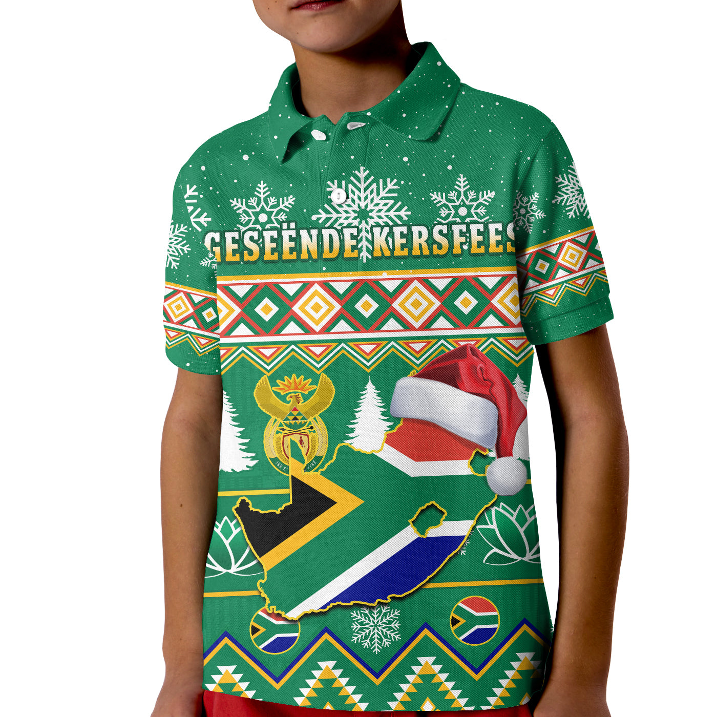 Custom South Africa Polo Shirt Christmas King Protea Geseende Kersfees LT14