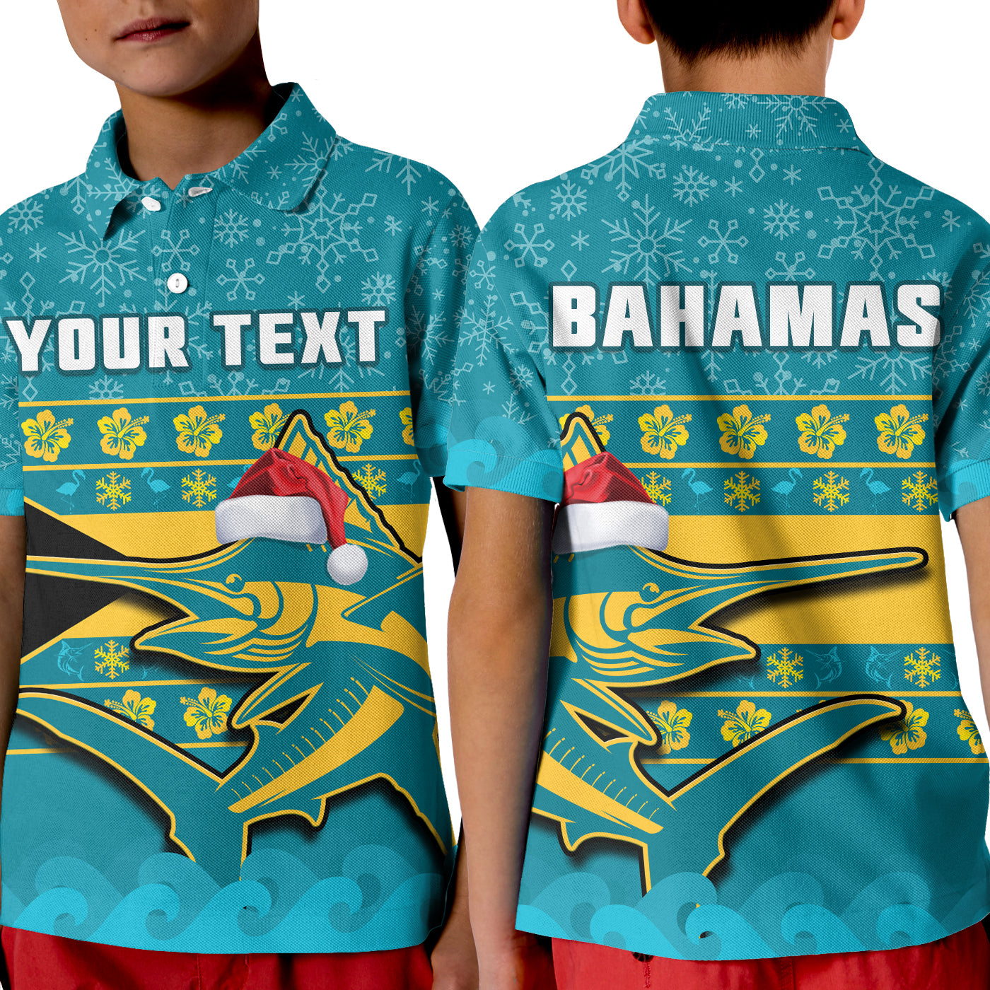Custom Bahamas Polo Shirt Bahamian Blue Marlin Merry Christmas LT14