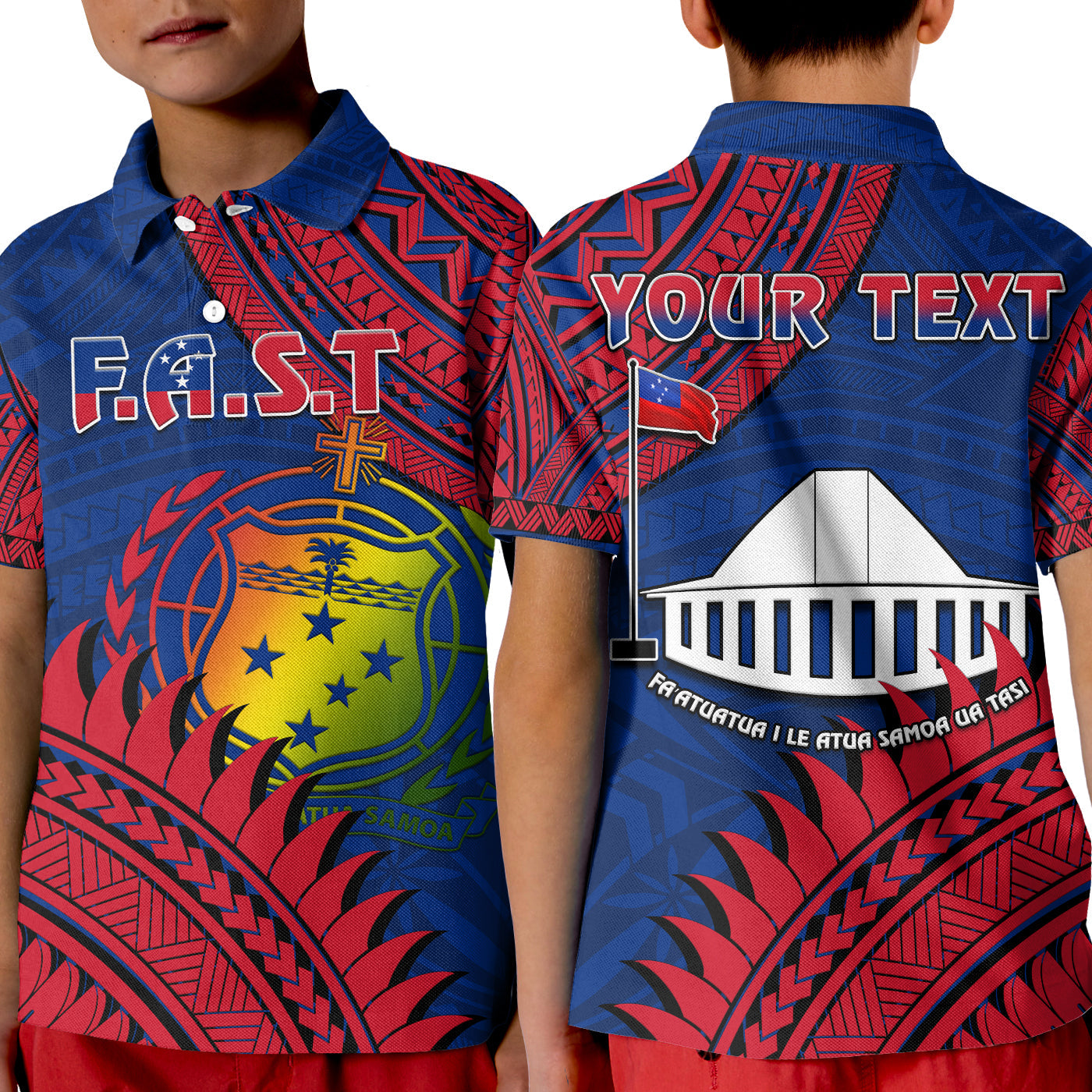Custom F.A.S.T Samoa Polo Shirt Samoan Coat Of Arms Polynesian Pattern LT14