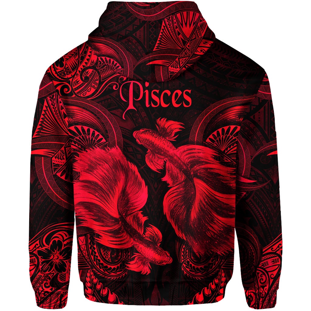 Pisces Zodiac Polynesian Zip Hoodie Unique Style Red LT8