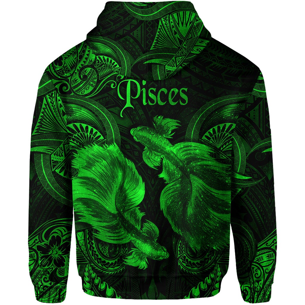 Pisces Zodiac Polynesian Hoodie Unique Style Green LT8