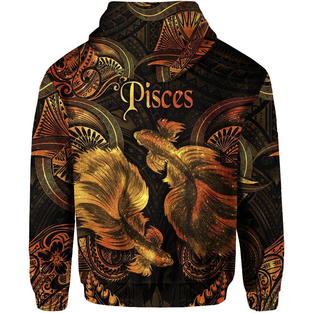 Pisces Zodiac Polynesian Hoodie Unique Style Gold LT8