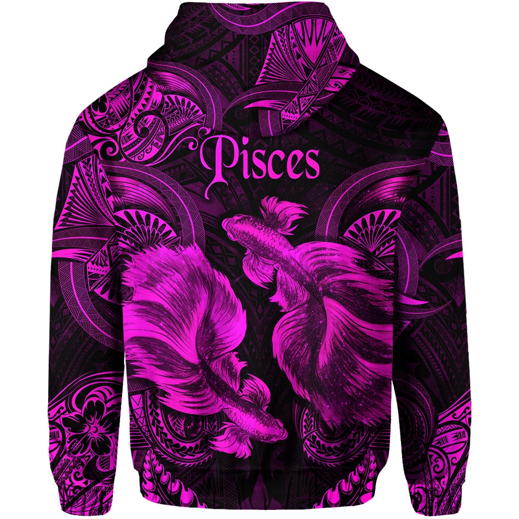 Pisces Zodiac Polynesian Hoodie Unique Style Pink LT8