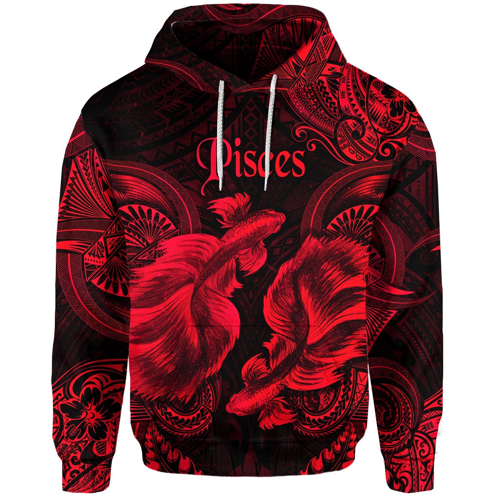 Pisces Zodiac Polynesian Hoodie Unique Style Red LT8