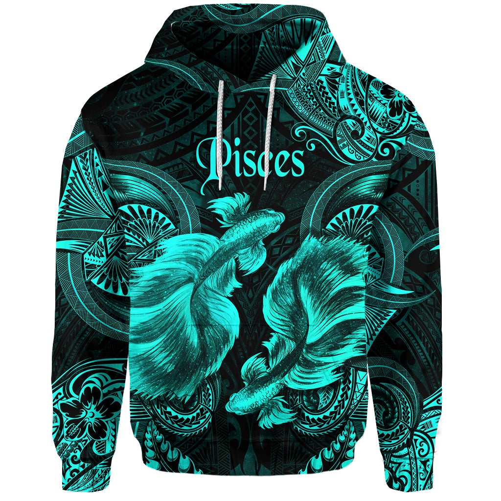 Pisces Zodiac Polynesian Hoodie Unique Style Turquoise LT8