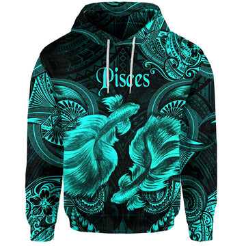 Pisces Zodiac Polynesian Hoodie Unique Style Turquoise LT8