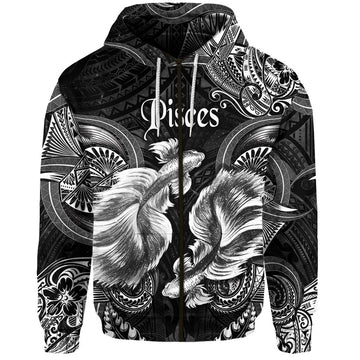Pisces Zodiac Polynesian Zip Hoodie Unique Style Black LT8