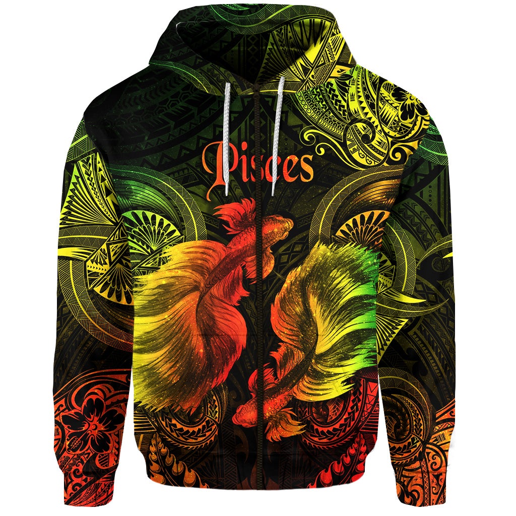 Pisces Zodiac Polynesian Zip Hoodie Unique Style Reggae LT8