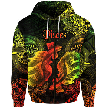 Pisces Zodiac Polynesian Zip Hoodie Unique Style Reggae LT8