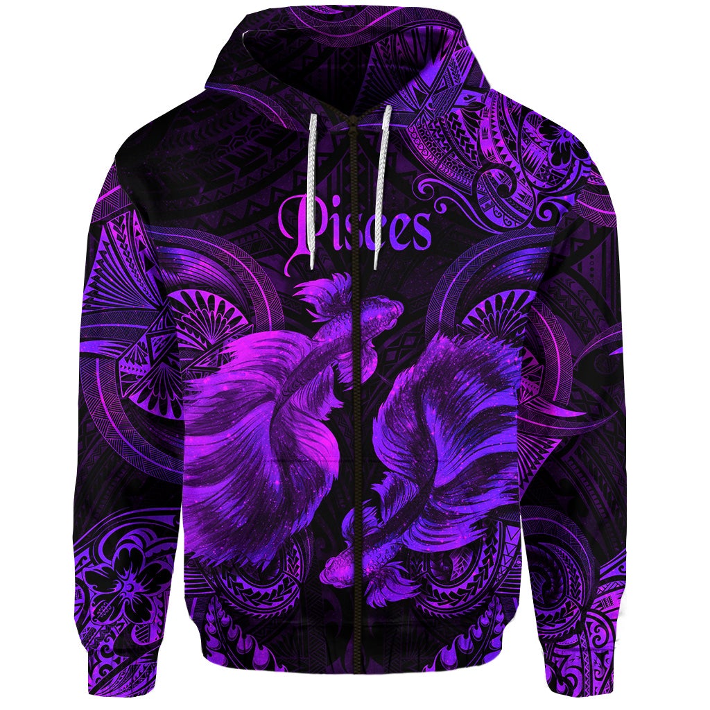 Pisces Zodiac Polynesian Zip Hoodie Unique Style Purple LT8