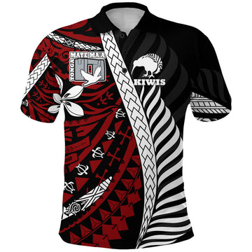 Mate Maa Tonga Mixed Aotearoa Kiwis Rugby Polo Shirt Silver Fern Mixed Polynesian Style LT9