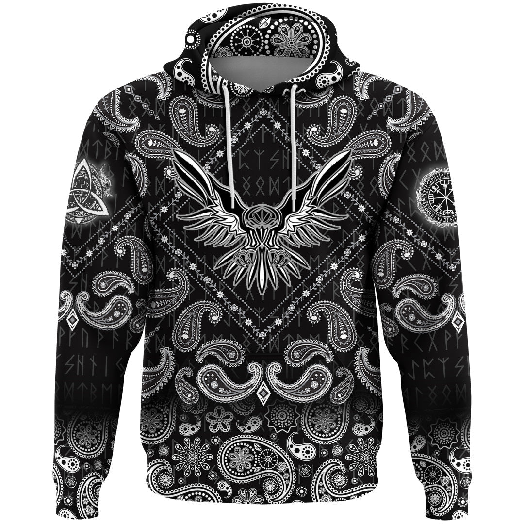 Viking Hoodie Raven With Open Wings with Bandana Paisley Style RLT12