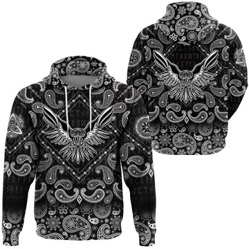 Viking Hoodie Raven With Open Wings with Bandana Paisley Style RLT12