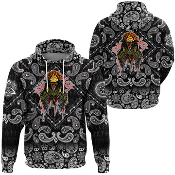 Viking Hoodie Ravens Valknut with Bandana Paisley Style RLT12