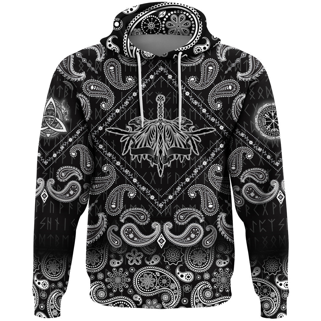 Viking Hoodie Ravens and Sword with Bandana Paisley Style RLT12