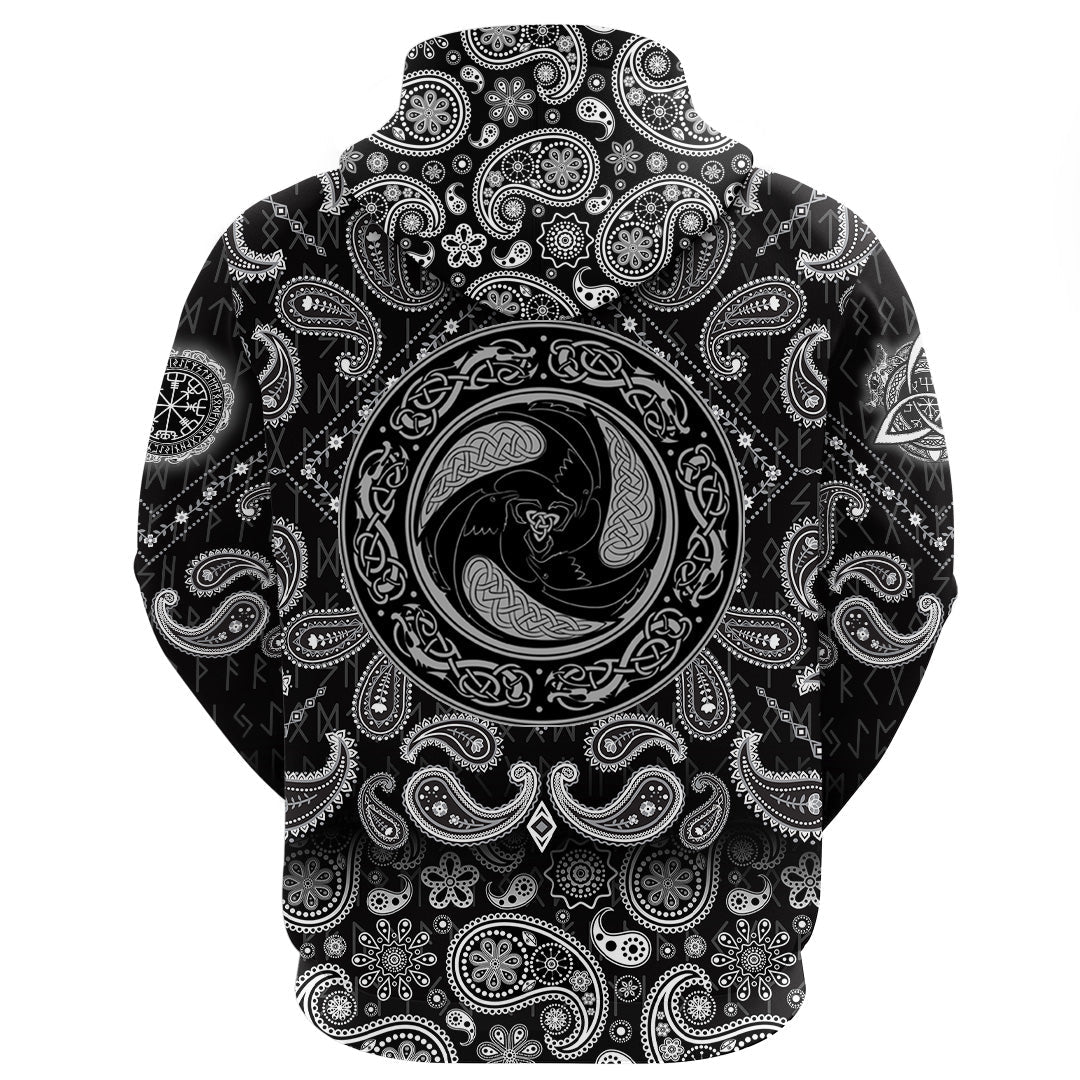 Viking Hoodie Ravens of God Odin with Bandana Paisley Style RLT12