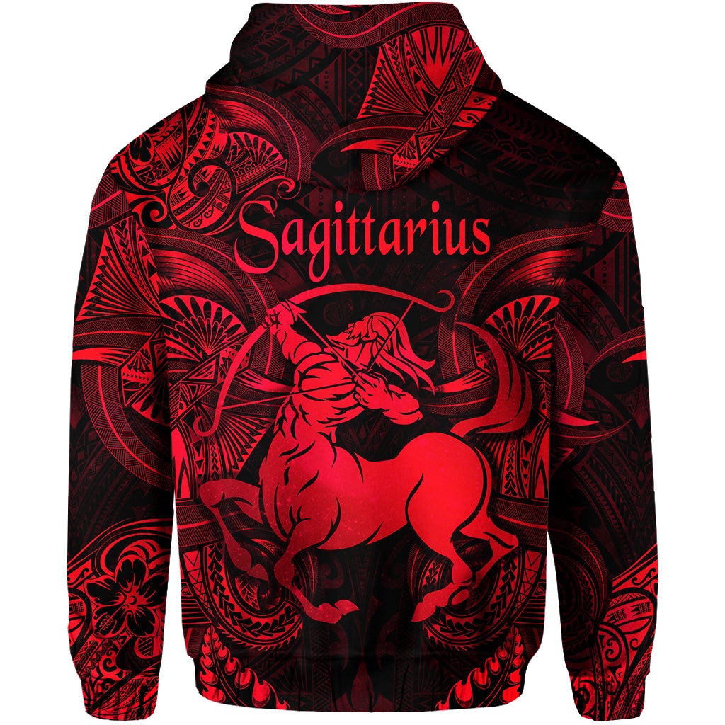 Sagittarius Zodiac Polynesian Zip Hoodie Unique Style Red LT8