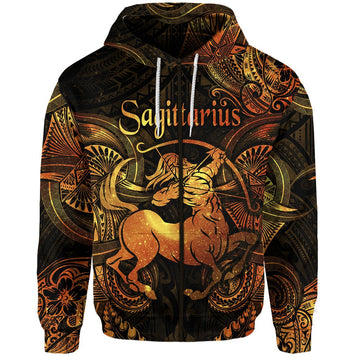Sagittarius Zodiac Polynesian Zip Hoodie Unique Style Gold LT8