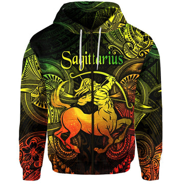 Sagittarius Zodiac Polynesian Zip Hoodie Unique Style Reggae LT8
