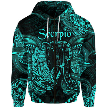 Scorpio Zodiac Polynesian Zip Hoodie Unique Style Turquoise LT8