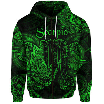 Scorpio Zodiac Polynesian Zip Hoodie Unique Style Green LT8