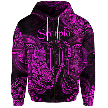 Scorpio Zodiac Polynesian Zip Hoodie Unique Style Pink LT8