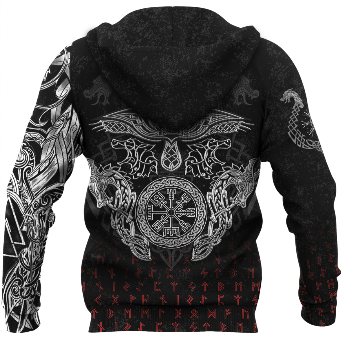 Viking Clothing Viking American Dragon Tattoo Valknut and Vegvisir Zip Hoodie RLT12